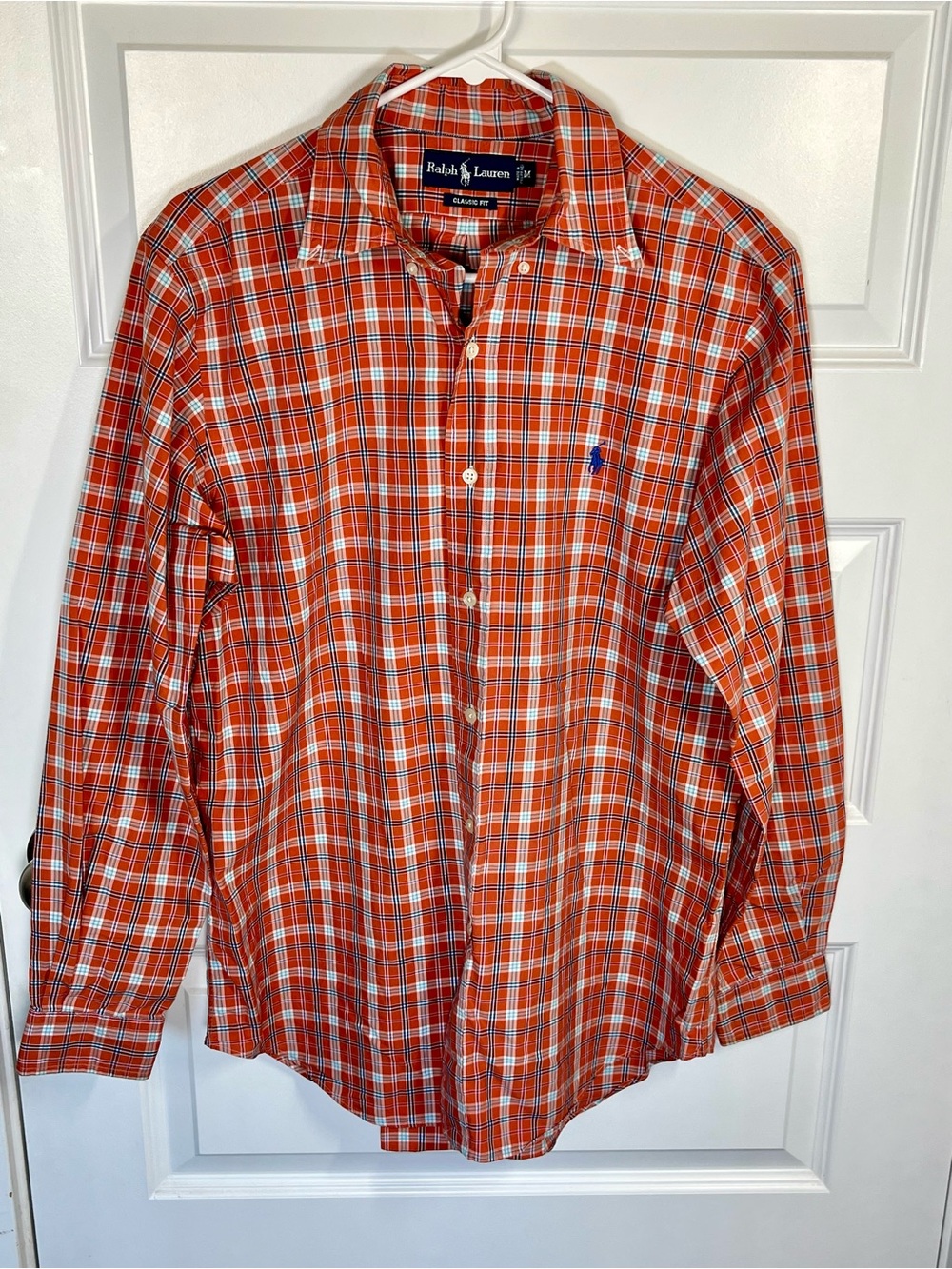 Polo Ralph Lauren Mens Medium Orange Plaid Button Down Preppy Shirt